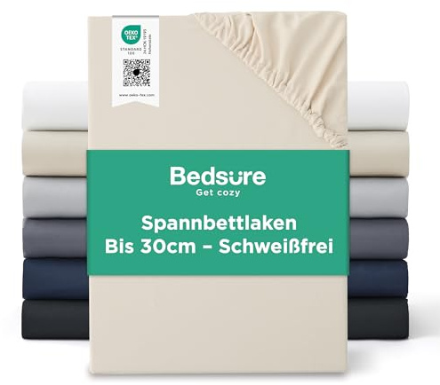 Bedsure Spannbettlaken 160x200cm Bettlaken Mikrofaser - bis 30cm, Beige | Spannbetttücher mit Gummizug & Tiefe Tasche, für Boxspringbett und Dicke Matratzen, Atmungsaktiv & Schnelltrocknend, Oeko-TEX
