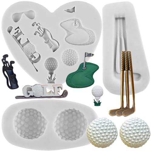Sijiangmold Golf Silicone Mould Golf Balls Fondant Moulds Set of 3 | Golf Sport Theme Cake Decoration Cupcake Topper Candy Polymer Clay Chocolate Gum Paste