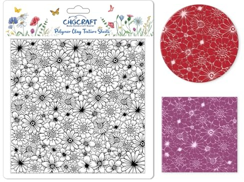 CHGCRAFT Moldes de arcilla polimérica con textura de fondo de flores superpuestas, herramientas de textura de arcilla para arcillo, cerámica, aretes, máquinas de grabado de sellos, flor, 5.5 x 5.5