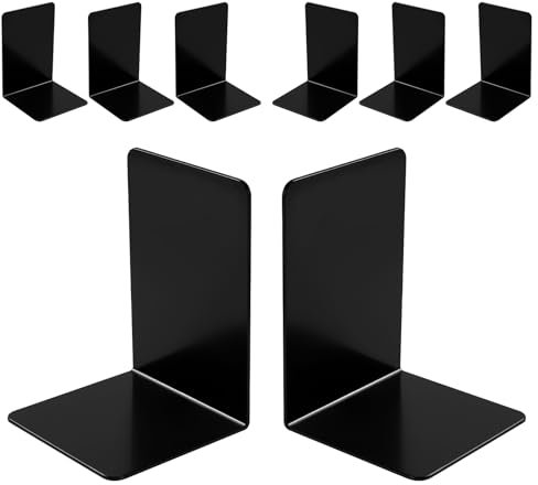 8 Pezzi Fermalibri per Mensole neri, Fermalibri Grande e Rinforzato, Ferma libri per libreria, Bambini, Ufficio e Scuola, Reggilibri Design Semplice e Stabile