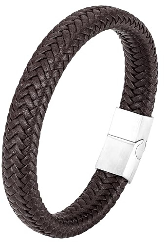 Mochity läderarmband herr, 21 cm armband för män, svart, brun, blå, grön, röd, vit, fars dag, gåva för pappa, smycken män, pappa present, Mittelgroße, Rostfritt stål, Rostfritt stål