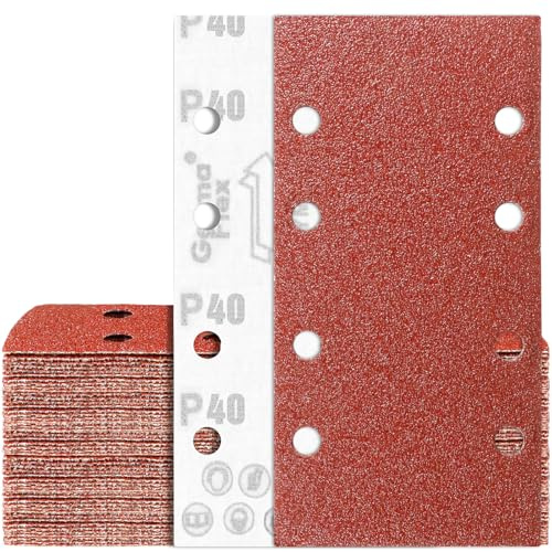 65Stück Schleifpapier 93x185 mm Klett 40 Körnung 8 Löch Schleifblatt für Schwingschleifer