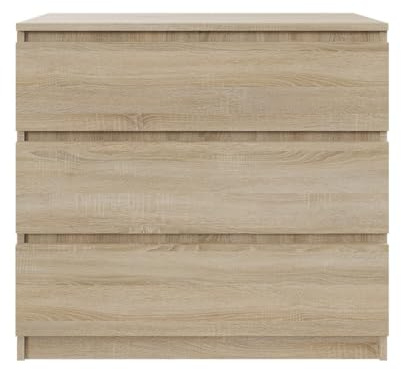 YUMEBLY Kommode mit 3 Schubladen 80 cm | Farbe: Sonoma, Ideal für Schlafzimmer, Wohnzimmer, Kinderzimmer und Büro | Geräumige Kommode| Modernes Design | 80x75x40 cm