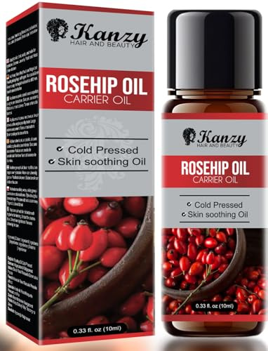 Kanzy Rosenhip Olja 10 ml - Kallpressad ansiktsolja för hud, hår, naglar och kropp – lätt bärolja i glasflaska för daglig vård