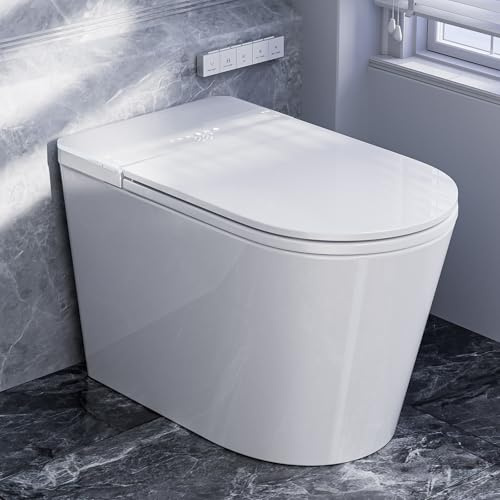 BATHKITY Smart Toilet with Bidet Built in, Electric Bidet Toilet with Auto Lid Opening, Bidet with Heated Seat, Warm Water & Dryer, Auto Flushing, Night Light, Elongated