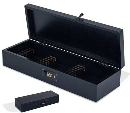 Upgraded Combination Lock Bamboo Locking Kitchen Knife Storage – Secure & Eco-Friendly Wooden Knife Box with Improved Quality, Fits in Drawers & Keeps Knives Safe (Black)