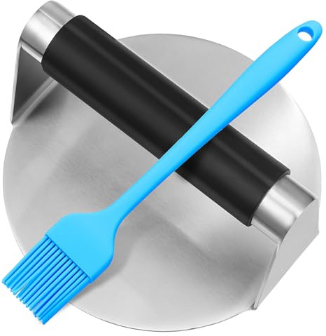 VINTORKY Presse à Burger Acier Inoxydable avec Poignée Silicone et Brosse à Huile Outil Pratique pour Viande et Barbecue pour Hamburger et Steak Haché Couleur Aléatoire Couleur Aléatoire