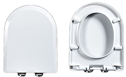 White Soft Close Toilet Seat D Shape, Toilet Seats with Slow Close & Quick Release Hinges for Easy Clean, Top Fixing Adjustable Hinges