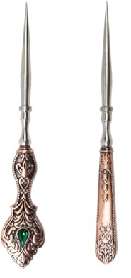 YAOGUI 2 Pieces Vintage Sewing Awls Metal Stitching Awl Tailors Awl Tools For Leather Work Craft Hand Stitching Sewing Accessories Pack