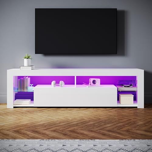 SONNI Mobile Porta TV Soggiorno 180x35x50.5cm, Mobile Basso Soggiorno Bianco, Mobile TV Camera da Letto con illuminazione LED