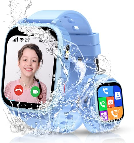 Kesasohe 4G Smartwatch Kinder mit GPS und Telefon | Kinder Smartwatch mit Videoanruf Anruffunktion IP68 Wasserdicht SOS Spiel Wecker Schulmodus, Kinderuhr GPS Geschenk