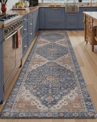 LUMI Anti Fatigue Kitchen Mat, Waterproof & Stain-Resistant Cushioned Standing Mat, Non-Slip Comfort Rug for Kitchen, Sink, Laundry, Home Office, 24 x 87, Indigo