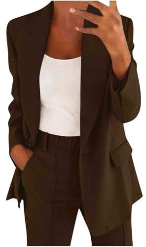 Blazer Donna Invernale Giacca Mezza Stagione Donna Lunga Mezza Stagione Blazer Curvy Tailleur Chic Leggero Giacca Ancho Autunnale Suits Ropa 2#Marrone L