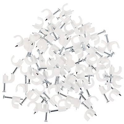 UTHCLO 500 piezas Clips de Cable con para Fijación de Líneas Telefónicas y Broadband Soporte Plástico Blanco para Organización Pared y Suelo