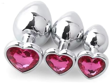 3 PCS Butt Plug, Stainless Steel Anal Plug in 3 Sizes, Anal Sex Toys for Men Women, Non-Slip Butt Plug Set Washable Rustproof for Gay Couples, (7cm 8.2cm 9cm) (Rose Pink) (Rosa Red)