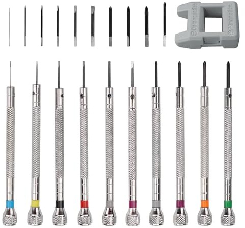 21Pcs Watch Screwdriver Set, 0.6-1.6 mm Watchmakers Screwdriver Set, Precision Screwdriver for Watch Eyeglasses Clocks Jewelry Repair, with 10 Screwdrivers 10 bits 1 demagnetizer