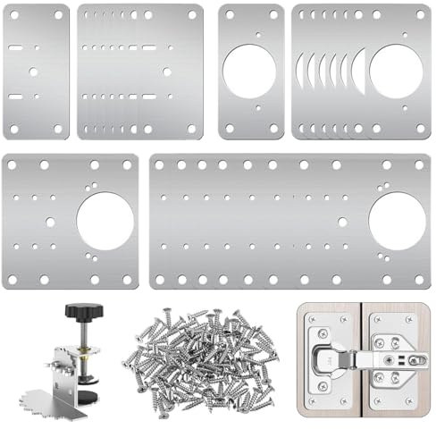 Adicase Scharnier Reparaturset 25-Teiliges Set, Edelstahl Scharnier Reparaturplatte 90 x 90mm mit Schranktüren Installationspositionierer für Reparatur von Tür Schrank Wohnmöbel Schublade Kisten