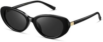 kimorn Retro Oval Sunglasses for Women 70s Small Chic Cat Eye Sun Glasses (Black/Gray)