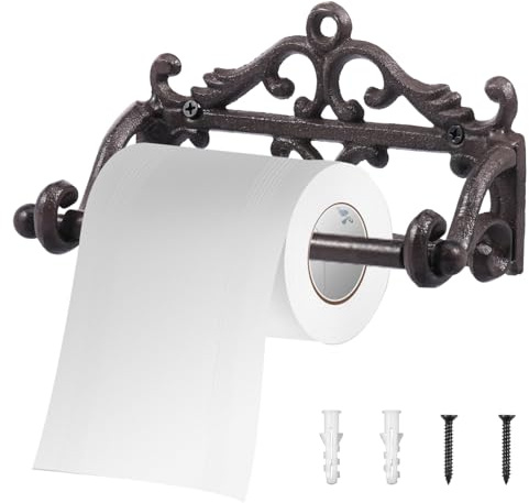Vintage Toilet Paper Roll holder Cast Iron Wall Mounted Toilet Tissue Holder Without Lid Easy Installation Kitchen Paper Roll Organizer With Screws for Restroom Home Decoration(black)