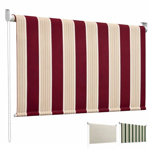 Paluplus Tenda da Sole a Caduta con Catenella, Misura 200x300 cm, Senza Cassone con aggancio al Soffitto, Telo Resistente 280 g/m², per Balcone e Terrazzo -3124F -3,4 (Bordeaux e Crema)