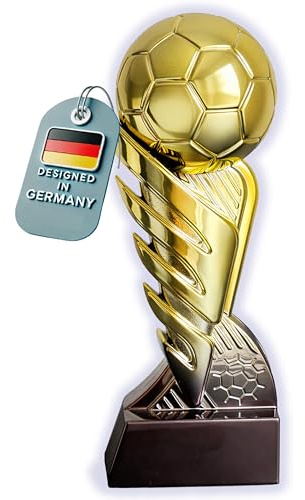 Larius Fußball Pokal Gold mit Ball (21,5 cm, 635 g) – Fußball Trophy mit optionaler Gravur – Siegerpokal für Turniere, Vereine & Fußballwettbewerbe – S3 (ohne Wunschtext)