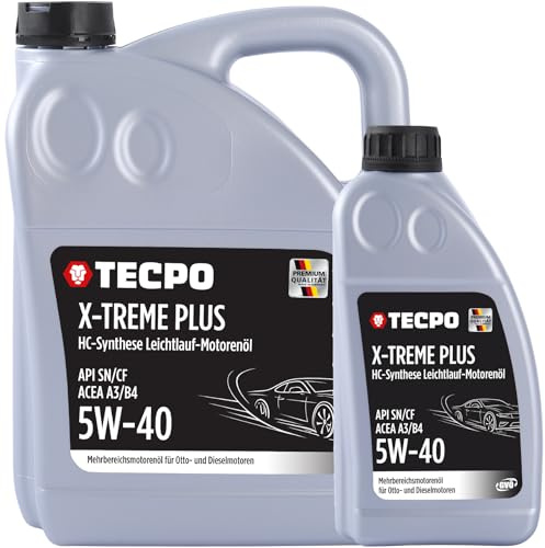 TECPO Motoröl 5W40 Öl X-TREME Plus Öl, 6 Liter 5W-40 Gebinde HC-Synthese für Diesel-und Benzinmotoren entspricht API SN/CF/ACEA A3/B4 / 502/505 / 226.3/226.5 / Longlife 01/98