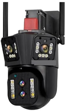 OSHPMBDLYFJ 8K UHD WIFI IP Camera Outdoor 10X Optical Zoom Auto Tracking 6K PTZ Four Lens Three Screen Waterproof Security Camera(UK Plug,8K 10xZoom Add 128G)