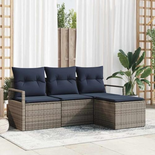 Ziaphsol trädgårdsmöbler set 4 delar grå poly-rotting loungegrupp matgrupp terrass balkong utomhusmöbler med modulär design för bekvämt sittande och avslappnade stunder utomhus