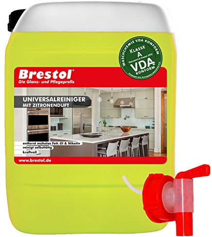 FETTLÖSER Zitrone 10 Liter Konzentrat inkl. Auslaufhahn 51 mm (1710.10A) - Öl Ruß Nikotinentferner Allzweckreiniger Reinigungskonzentrat - Poolreiniger Küchenreiniger