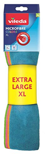 Vileda 06694-31-2-231 Set Panni Multiuso per Vetri, Bagno, Cucina, Mobili, in Microfibra, Colori Assortiti, XL, 36 x 34 cm, 4 unità