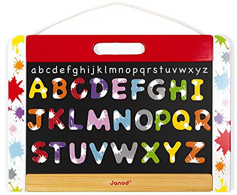 Janod - Pizarra para Pared de Doble Cara, en Madera, Incluye Imanes con Motivos de Salpicaduras, Aprendizaje de La Lectoescritura, para Niños Desde Los 3 Años, J09613