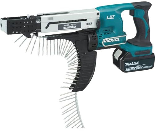Makita DFR750RTE 18V Li-ion LXT Auto-Feed Screwdriver Complete with 2 x 5.0 Ah Batteries and Charger Supplied in a Makpac Case