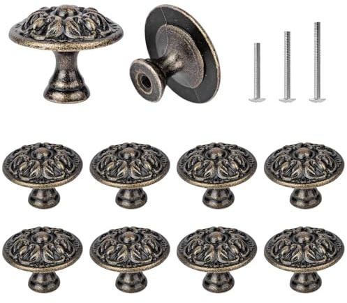 ShipeeKin 10stk Möbelknöpfe Vintage Kommode Schrankknöpfe Blumen Möbelknauf Antik Messing Möbelgriffe 30mm für Schränke, Türen, Schubladen, Küche usw.
