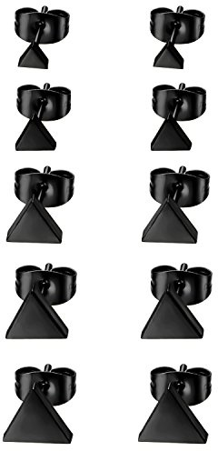 Flongo Ohrstecker, 10 Stück Edelstahl Ohrstecker Gestüt Stecker Ohrringe Ohrhänger Dreieck Triangel Tunnel Illusion verjüngt Cheater Faux Fake Plug Schwarz Silber Rose Gold Herren, Damen Ohrschmuck