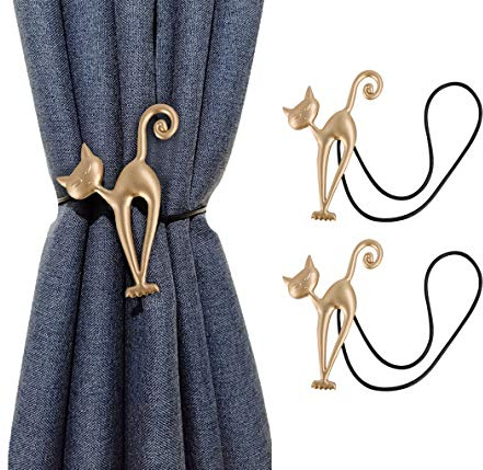 FakeFace Kreative Katze Magnetische Vorhang Raffhalter Gardinen Raffhalter 2er Set Gardinenhalter Vorhang Halte Schnallen Vorhang Binder Gardinenraffer für Home Büro Hotel Dekoration Gold
