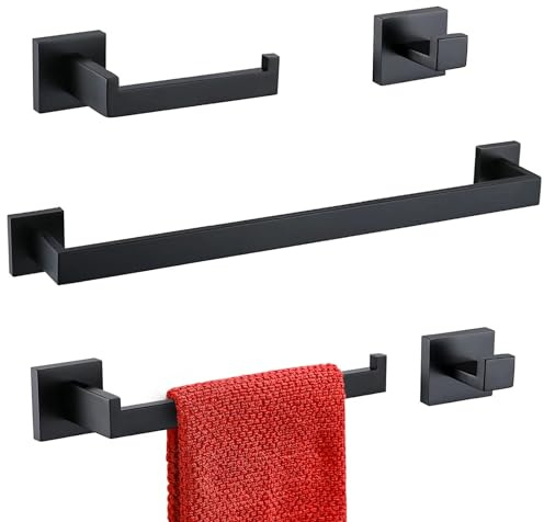 TURS 5Pcs Towel Bar Holder Sets,Concealed Screw Installation,Matte Black | SUS304 Stainless Steel Black Bathroom Hardware Accessories Set,2 Hooks,Towel Rail,Bath Towel Rail, Toilet Roll Holder