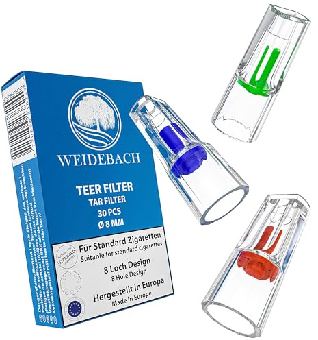 WEIDEBACH® 10 x 30 kvalitets-cigarettfilter minska obehagliga konsekvenser av rökning, cigarettspets 8 mm, cigarettfilter uppsats äntligen luktfritt, filter cigarett, tjära cigarettfilter