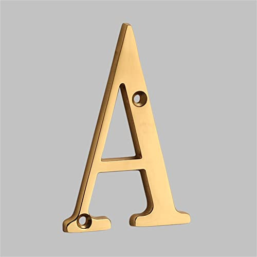 Plaque Maison Flottante 3D Chiffres Laiton Massif 4 Pouces 10cm Lettre Dorée Numéro Moderne Porte Appartement Alphabet Numérique Boîte Aux Lettres Adresse Extérieure Extérieures Montage à Vis (A)