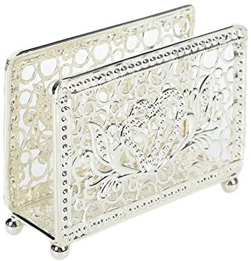 Hosoncovy Metal Napkin Holder Paper Napkin Stand Paper Napkin Storage Tray Paper Towel Dispenser，Mail Letter Sorter Rack，Countertop Paper Tissue Dispenser for Dining Table and Kitchen (Silver)