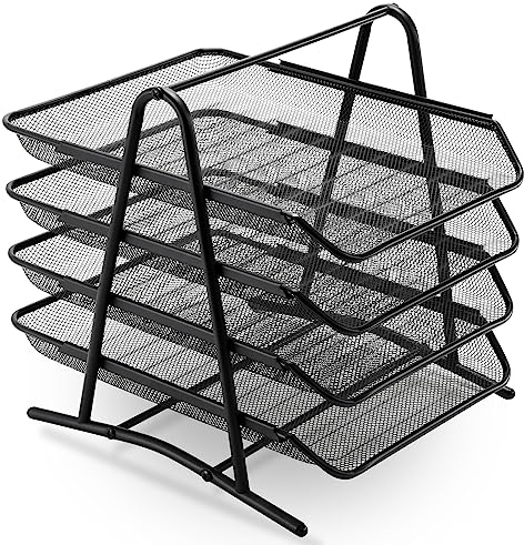 Marbrasse Desk Organiser,Letter Tray Organizer,Paper Tray Stackable,in Trays for Desk File Magazines Organizer,for Office File Organiser(4Tire Black)