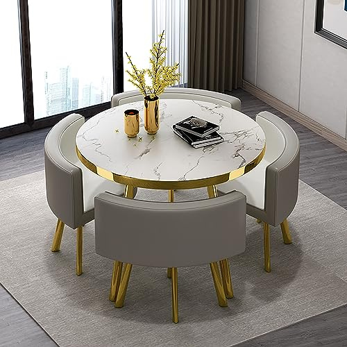 JSLJDM Rundes Esszimmertisch-Set für 4 Personen, Küchentisch und Stühle für 4 Personen,Konferenztisch, Besprechungstisch, Tische und Stühle for den Empfang for Esszimmer(Color:Schwarz) 80 * 35CM F