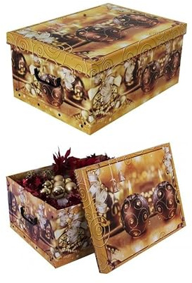 Kreher® 2 Stück Aufbewahrungsbox mit Deckel, Deko Papp-Karton, Stapelbox, 45 Liter mit Griffen, 51 x 37 x 24 cm (Weihnachtskerzen)