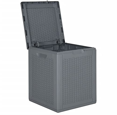 Homgoday Gartenbox Auflagenbox Kissenbox Gerätebox Garten Aufbewahrungsbox mit viel Stauraum Gartentruhe Auflagentruhe für Garten Terrasse Balkon Truhe Grau Rattan 90 L
