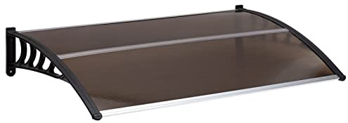 MATICO 148 cm utomhus klar dörrmarkis uteplats fönsterskydd polykarbonat regn- och snöskydd, modernt ihåligt ark med UV-skyddskåpa, fönsterdörr markis baldakin, te/svart-kant
