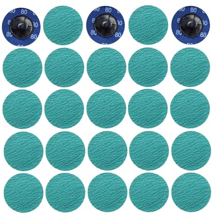 MiJunHD Lot de 25 disques abrasifs 50 mm en oxyde de zirconium grain 80 mm, support à verrouillage rapide, disques abrasifs à changement rapide pour finition de surface, meulage, polissage, décapage