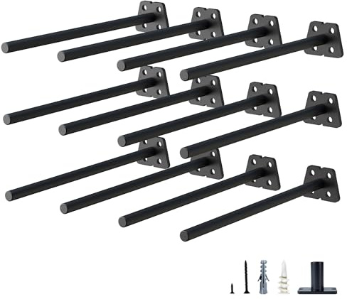 NEODROP 12-Pack 10 Inch Hidden Floating Shelf Bracket, Heavy Duty Blind Shelf Support Hardware | Invisible Wall Brackets for Kitchen, Fireplace Mantel Wood Shelves | Black Powder Coated Solid Steel