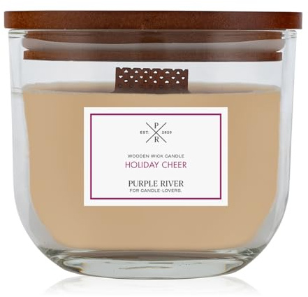 Purple River Candle Duftkerze im Glas mit Deckel | Holiday Cheer | Duftkerze Süß | Duftkerze Holzdocht | Kerze im Glas | Raumduft für Zuhause (370g)