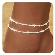 ZHESHY 2 Stück Fußkettchen Gold Silber 925 für Damen 18K Gold Perlen Mehrreihige Fussketten Für Frauen Mit Kreuz Herz CZ Plättchen Verstellbare Wasserfest Sommer Strand Schmuck Fußkette Set für Damen