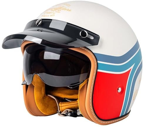 VVPEC Vuxna Öppen Hjälm Lätt Andas Snabbspänne Halvhjälm Med Visir DOT/ECE-godkänd Retro Scooter Jet-hjälm For Män Och Kvinnor Justerbar Storlek For Bike Cruiser(2,M=57-58CM)