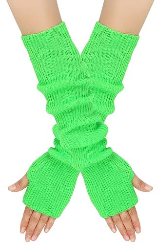 Anevous Lange Fingerlose Handschuhe für Damen, Weiche Winter Warme Handschuhe Vintage Stricken Handschuhe Gestrickt Stretch Armstulpen für Herbst Winter Zubehör,Grün A